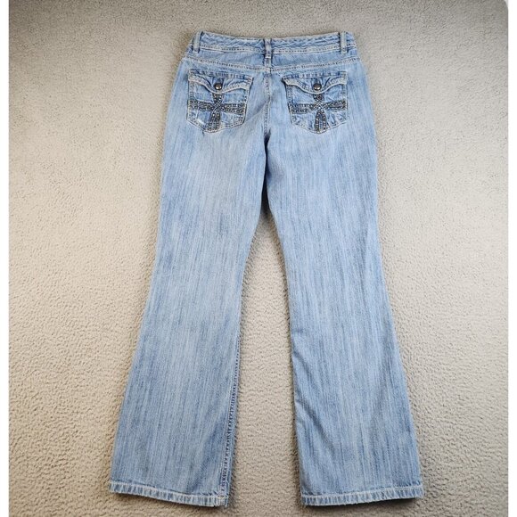 Womens Size 6 Bootcut Studded Flap Pockets Classic Y2K Avril Code Bleu Denim - Picture 2 of 9